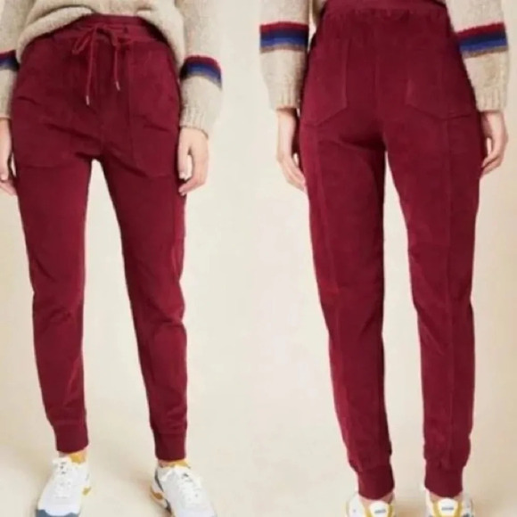 Anthropologie Leigh Corduroy Jogger Pants in Burgundy - Size Medium - Picture 1 of 9